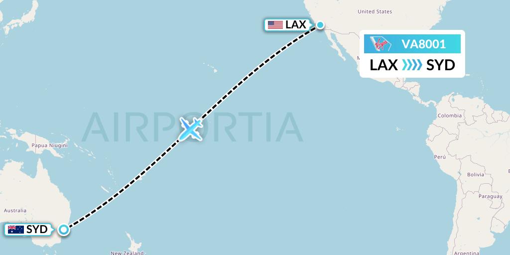 VA8001 Virgin Australia Flight Map: Los Angeles to Sydney