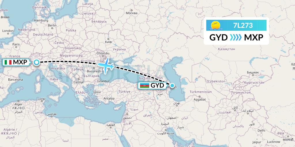 7L273 Silk Way West Airlines Flight Map: Baku to Milan