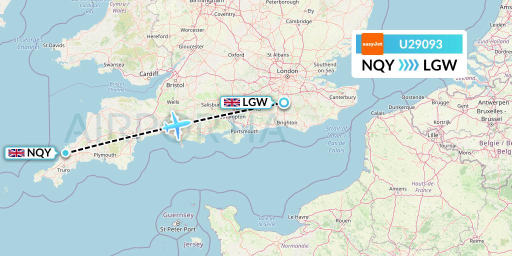 U29093 EasyJet Flight Map: Newquay to London