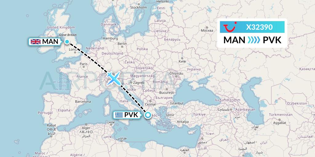X32390 TUI fly Germany Flight Map: Manchester to Preveza