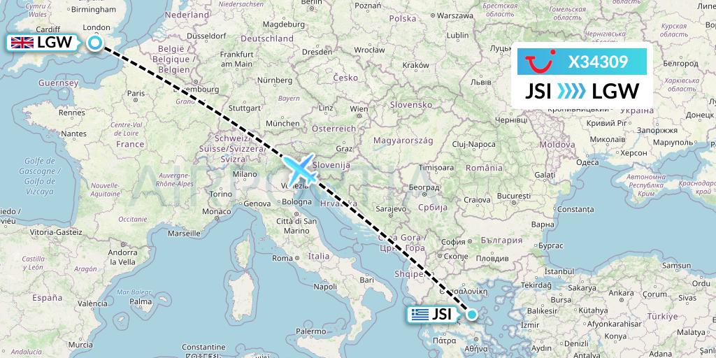 X34309 TUI fly Germany Flight Map: Skiathos to London