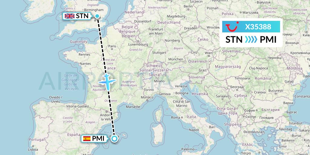 X35388 TUI fly Germany Flight Map: London to Palma de Mallorca