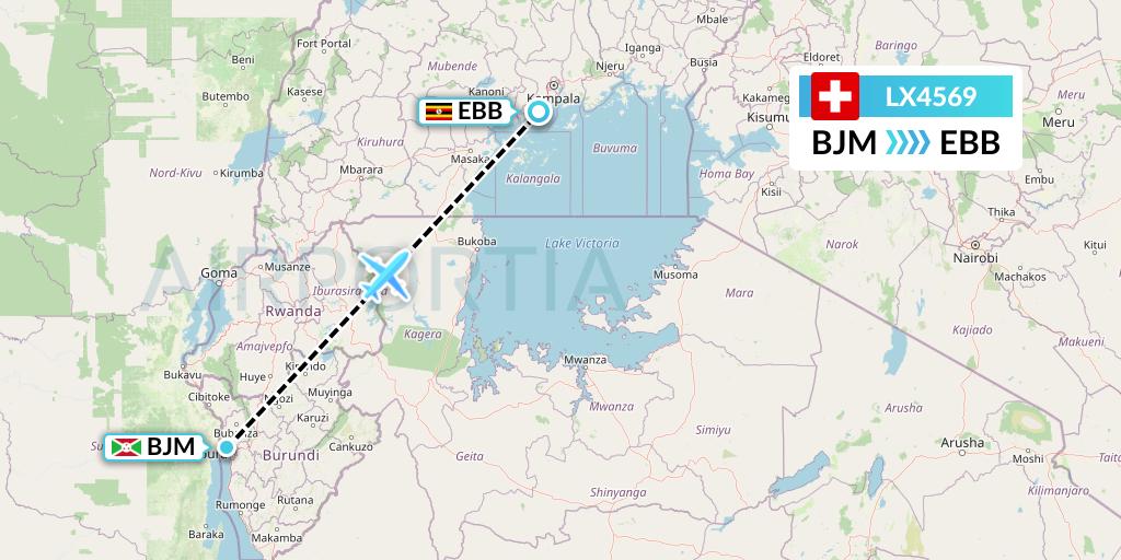 LX4569 Swiss Flight Map: Bujumbura to Entebbe