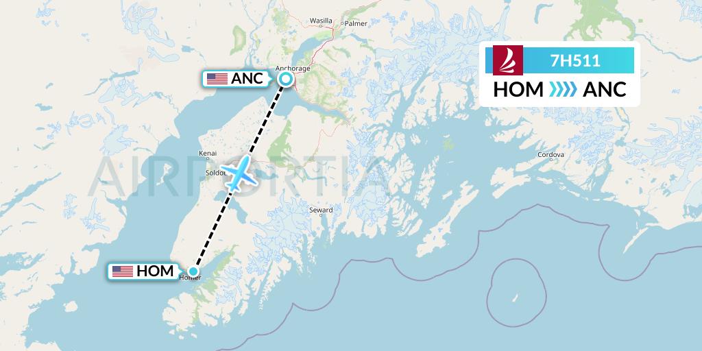7H511 Ravn Alaska Flight Map: Homer to Anchorage