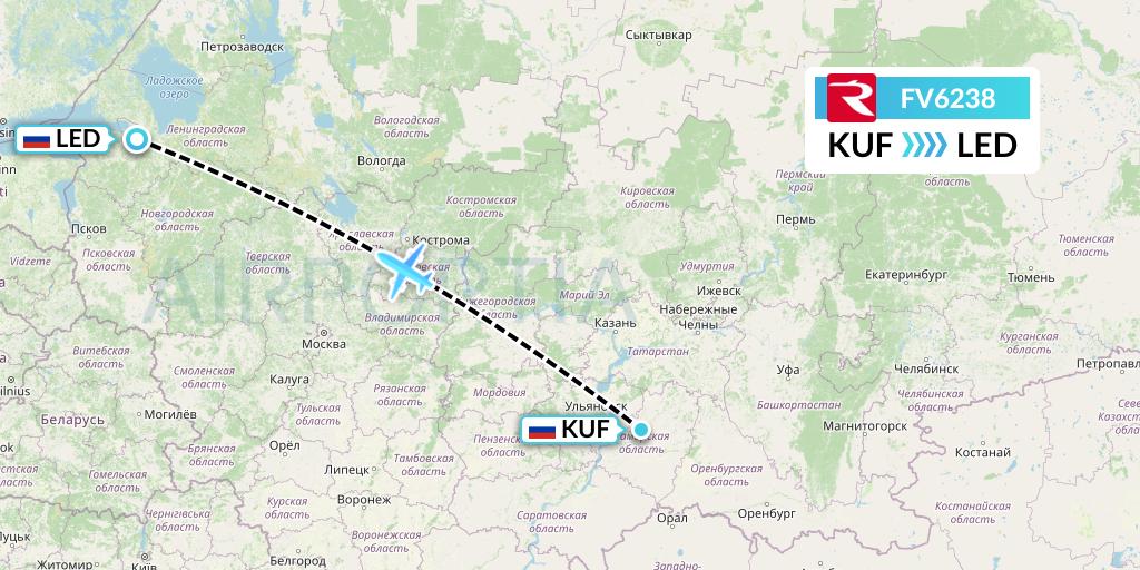 FV6238 Rossiya Flight Map: Samara to St. Petersburg