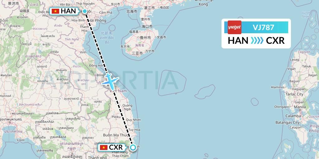VJ787 VietJet Air Flight Map: Hanoi to Nha Trang