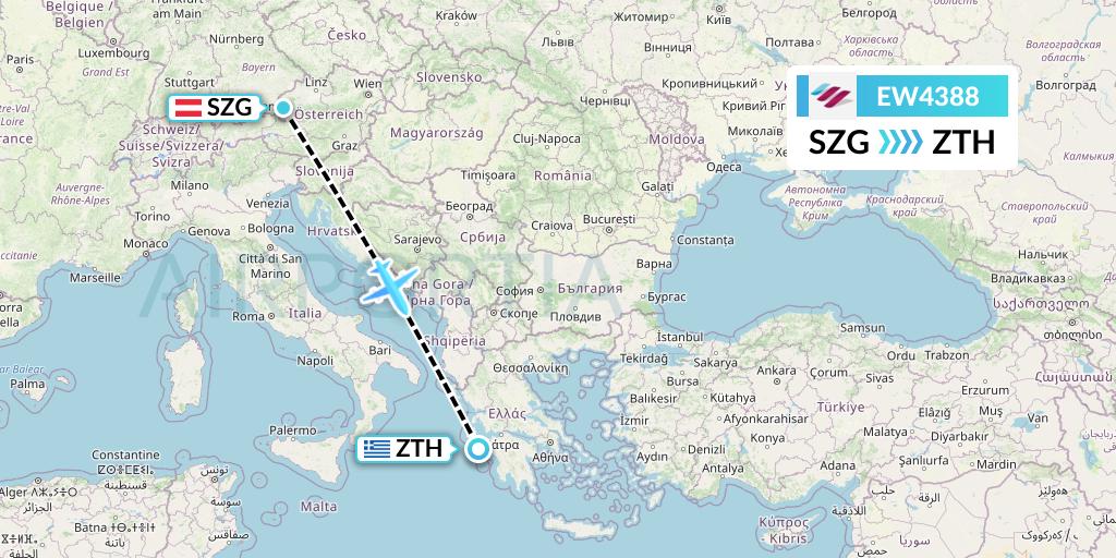 EW4388 Eurowings Flight Map: Salzburg to Zakynthos