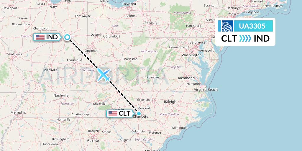 UA3305 United Airlines Flight Map: Charlotte to Indianapolis