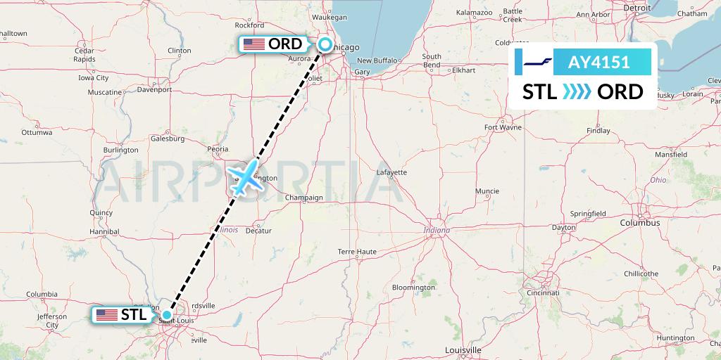 AY4151 Finnair Flight Map: St. Louis to Chicago