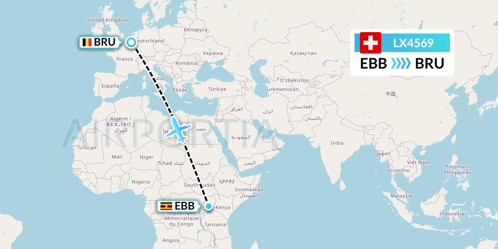 LX4569 Swiss Flight Map: Entebbe to Brussels