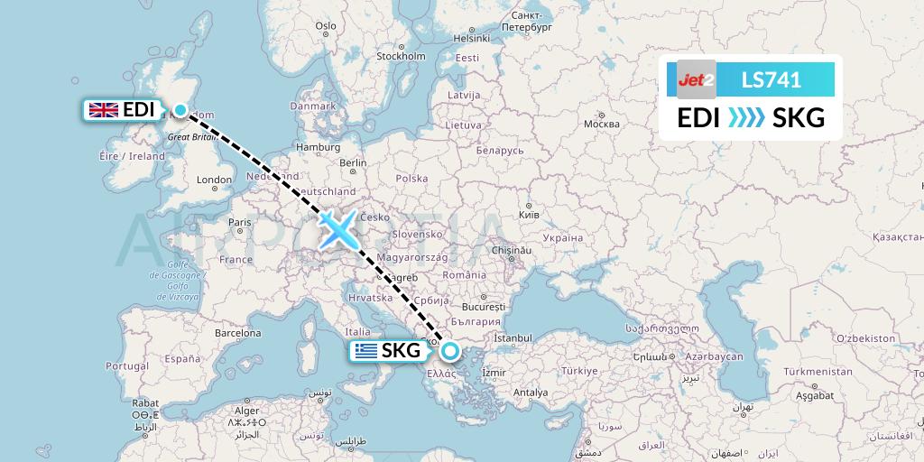 LS741 Jet2 Flight Map: Edinburgh to Thessaloniki