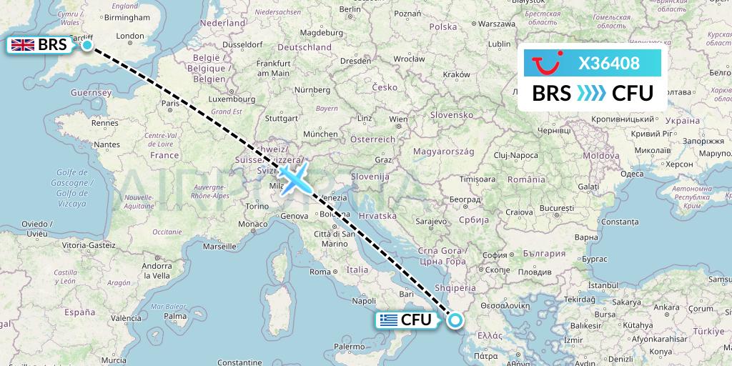 X36408 TUI fly Germany Flight Map: Bristol to Corfu