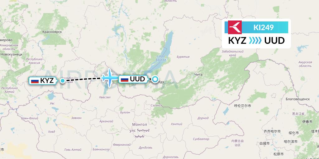 KI249 Krasavia Flight Map: Kyzyl to Ulan-Ude