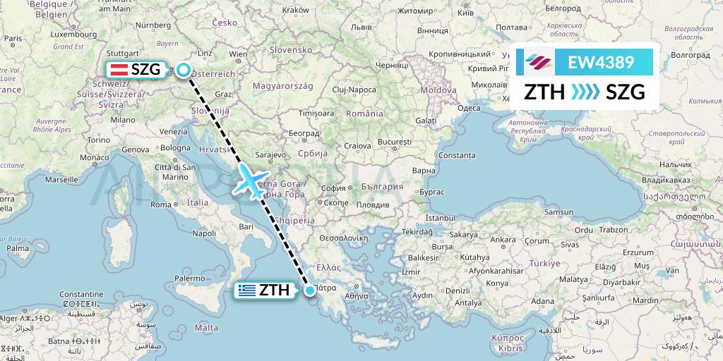 EW4389 Eurowings Flight Map: Zakynthos to Salzburg