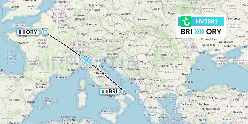 HV3881 Transavia Flight Map: Bari to Paris