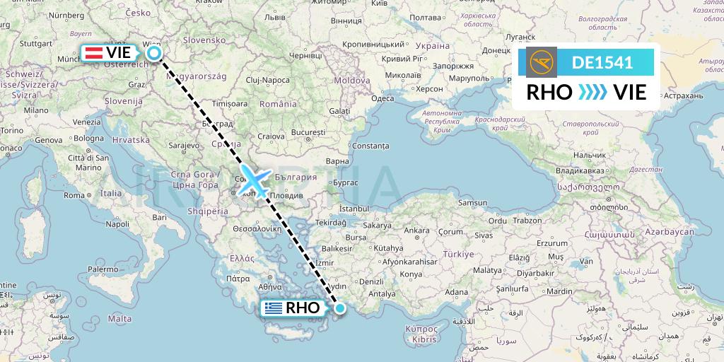 DE1541 Condor Flight Map: Rhodes to Vienna
