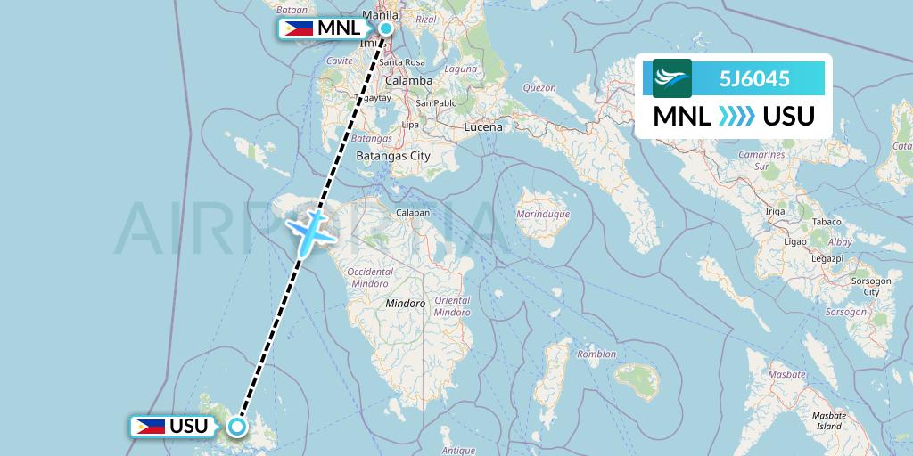 5J6045 CEBU Pacific Air Flight Map: Manila to Busuanga