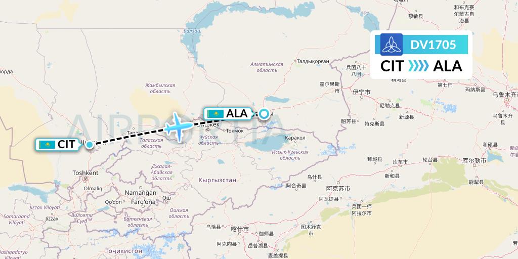 DV1705 SCAT Flight Map: Shymkent to Almaty