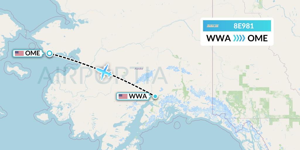 8E981 Bering Air Flight Map: Wasilla to Nome