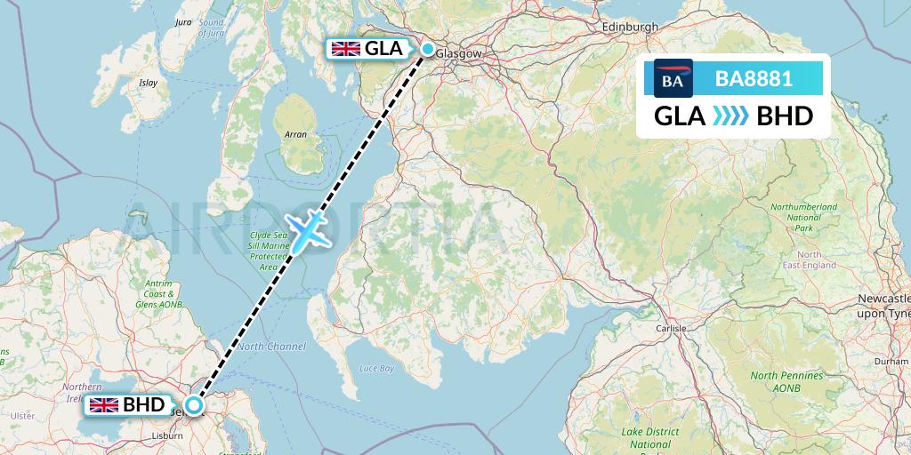 BA8881 British Airways Flight Map: Glasgow to Belfast