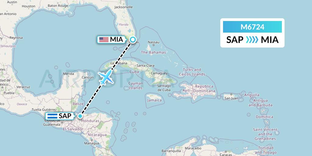 M6724 Amerijet International Flight Map: San Pedro Sula to Miami