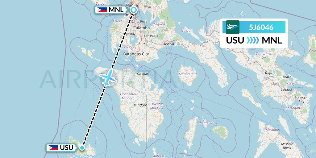 5J6046 CEBU Pacific Air Flight Map: Busuanga to Manila