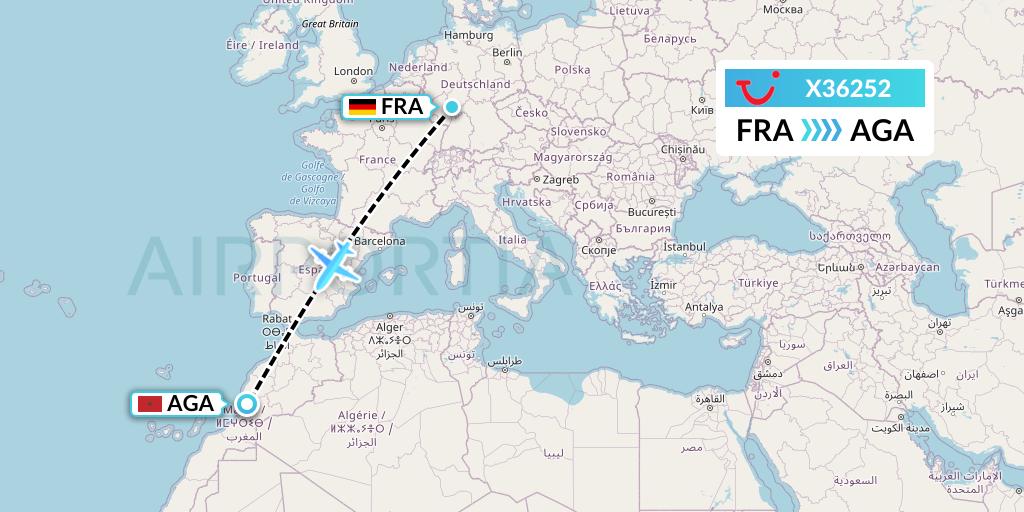 X36252 TUI fly Germany Flight Map: Frankfurt to Agadir