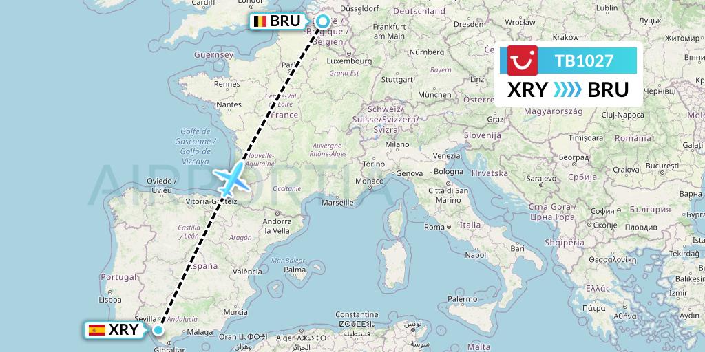 TB1027 TUI fly Belgium Flight Map: Jerez to Brussels