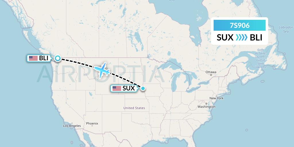 7S906 Ryan Air (USA) Flight Map: Sioux City to Bellingham