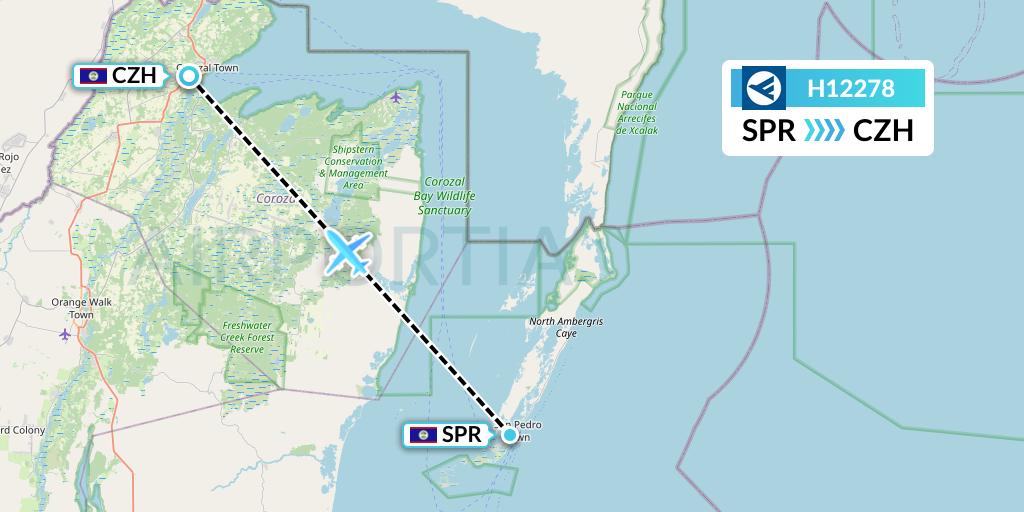 H12278 Hahn Air Systems Flight Map: San Pedro to Corozal