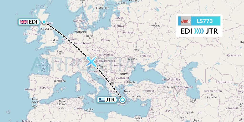 LS773 Jet2 Flight Map: Edinburgh to Santorini