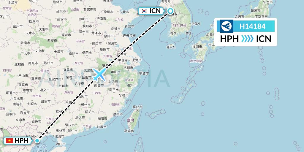 H14184 Hahn Air Systems Flight Map: Haiphong to Seoul