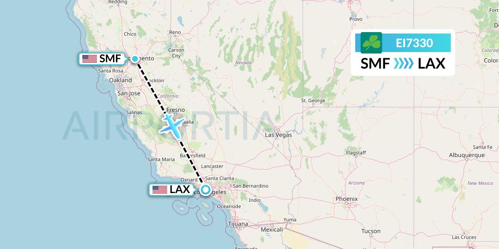EI7330 Aer Lingus Flight Map: Sacramento to Los Angeles