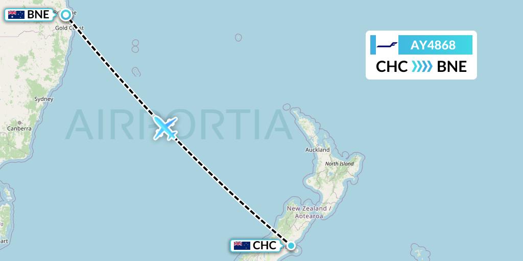 AY4868 Finnair Flight Map: Christchurch to Brisbane