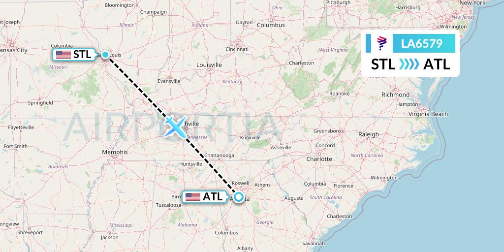 LA6579 LAN Airlines Flight Map: St. Louis to Atlanta