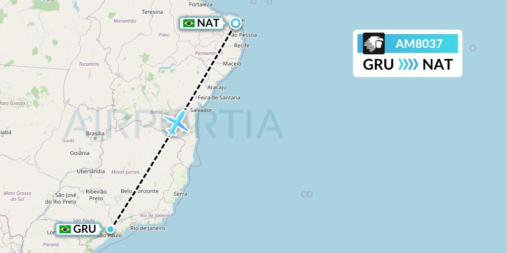 AM8037 Aeromexico Flight Map: Sao Paulo to Natal