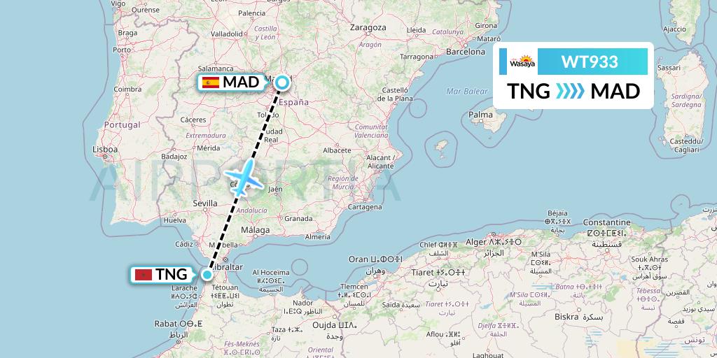WT933 Swiftair Flight Map: Tangier to Madrid
