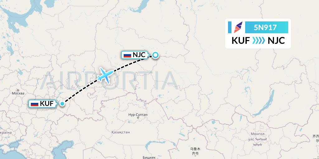 5N917 Nordavia Flight Map: Samara to Nizhnevartovsk