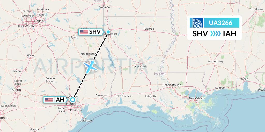 UA3266 United Airlines Flight Map: Shreveport to Houston