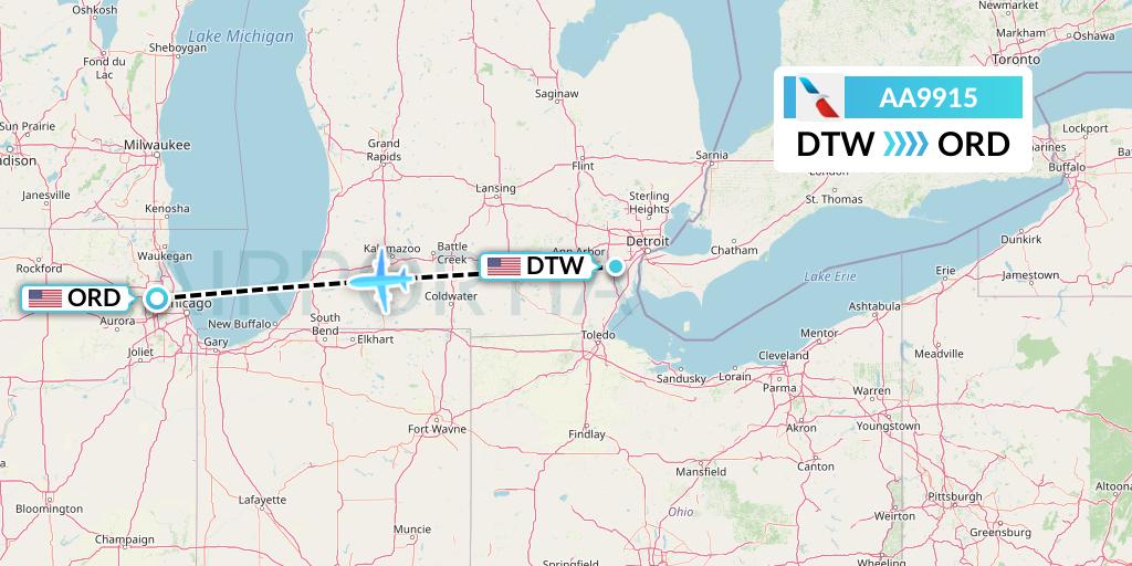 AA9915 American Airlines Flight Map: Detroit to Chicago