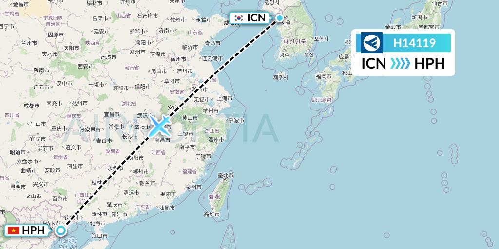 H14119 Hahn Air Systems Flight Map: Seoul to Haiphong