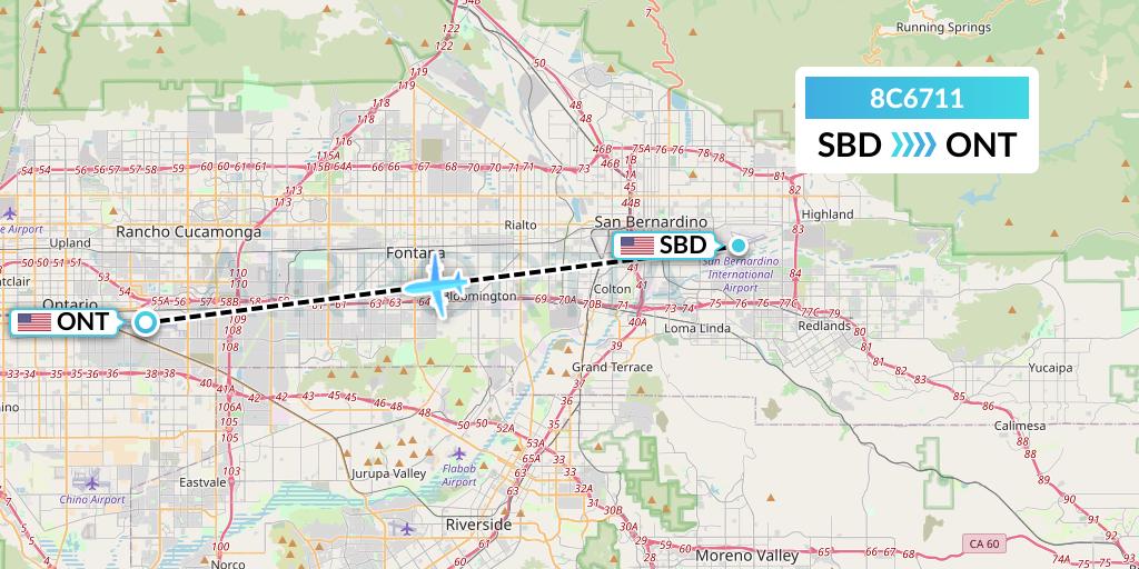 8C6711 Air Transport International Flight Map: San Bernardino to Ontario