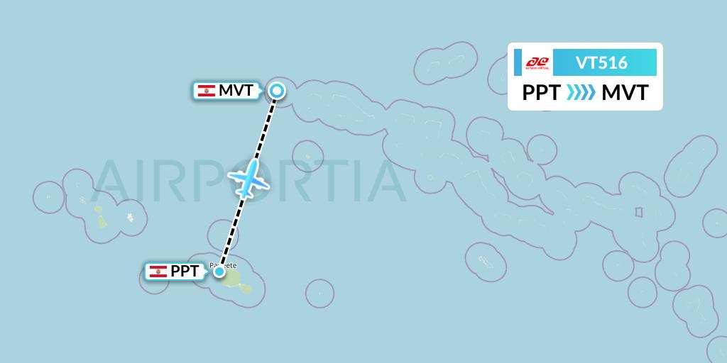 VT516 Air Tahiti Flight Map: Papeete to Mataiva