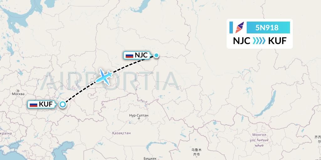 5N918 Nordavia Flight Map: Nizhnevartovsk to Samara