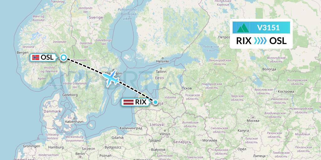 V3151 Carpatair Flight Map: Riga to Oslo