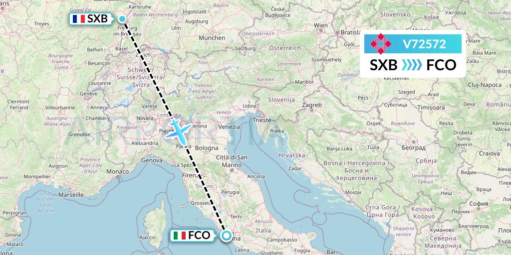 V72572 Volotea Flight Map: Strasbourg to Rome