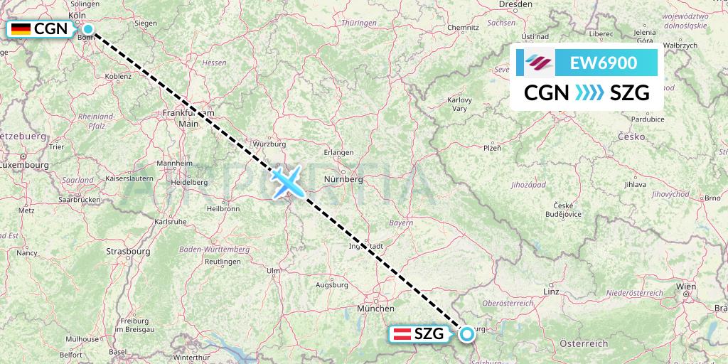 EW6900 Eurowings Flight Map: Cologne to Salzburg