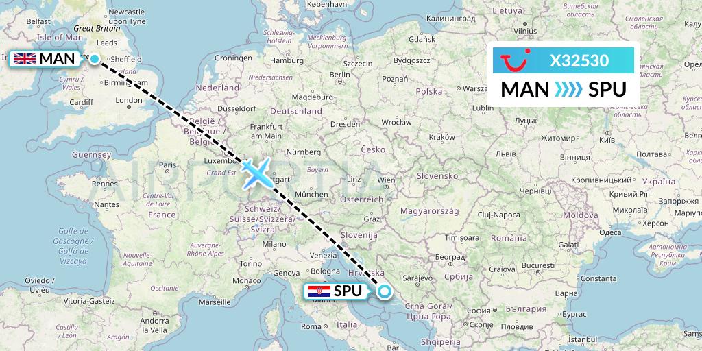 X32530 TUI fly Germany Flight Map: Manchester to Split