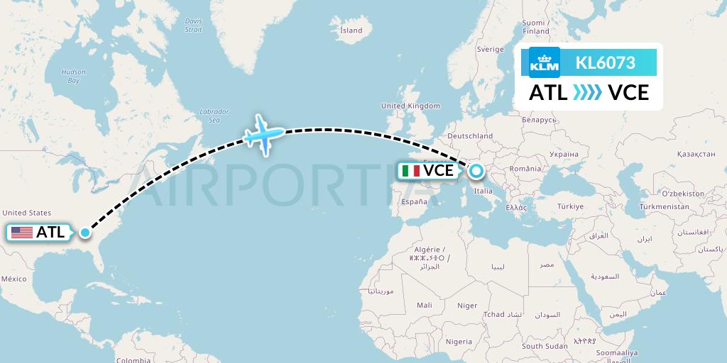 KL6073 KLM Flight Map: Atlanta to Venice