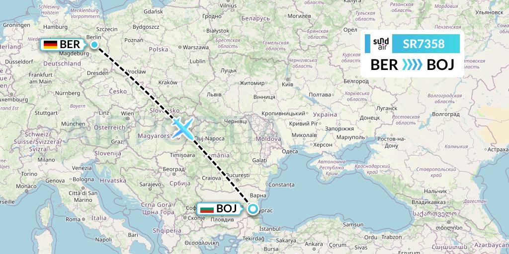 SR7358 SundAir Flight Map: Berlin to Burgas